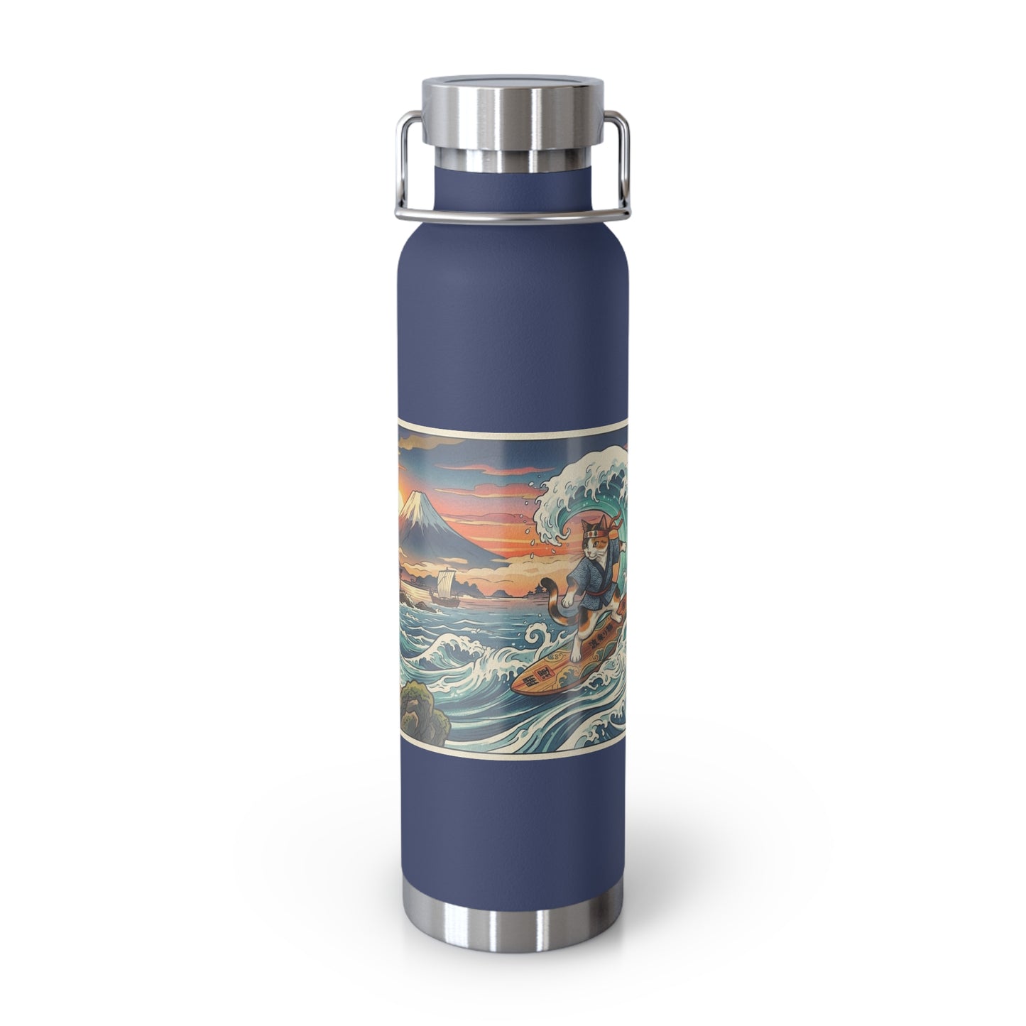 NekoPunch Original | 22oz Sunset & wave Mt. Fuji Surf Insulated Water Bottle