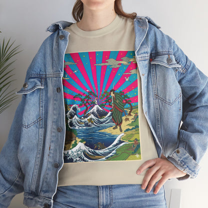 NekoPunch Original | Retro Japanese Wave & Beach T-Shirt - Samurai | Unisex Heavy Cotton Tee