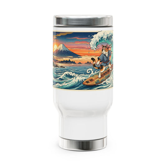 NekoPunch Original | 14oz Sunset & wave Mt. Fuji Surf Stainless Steel Travel Mug