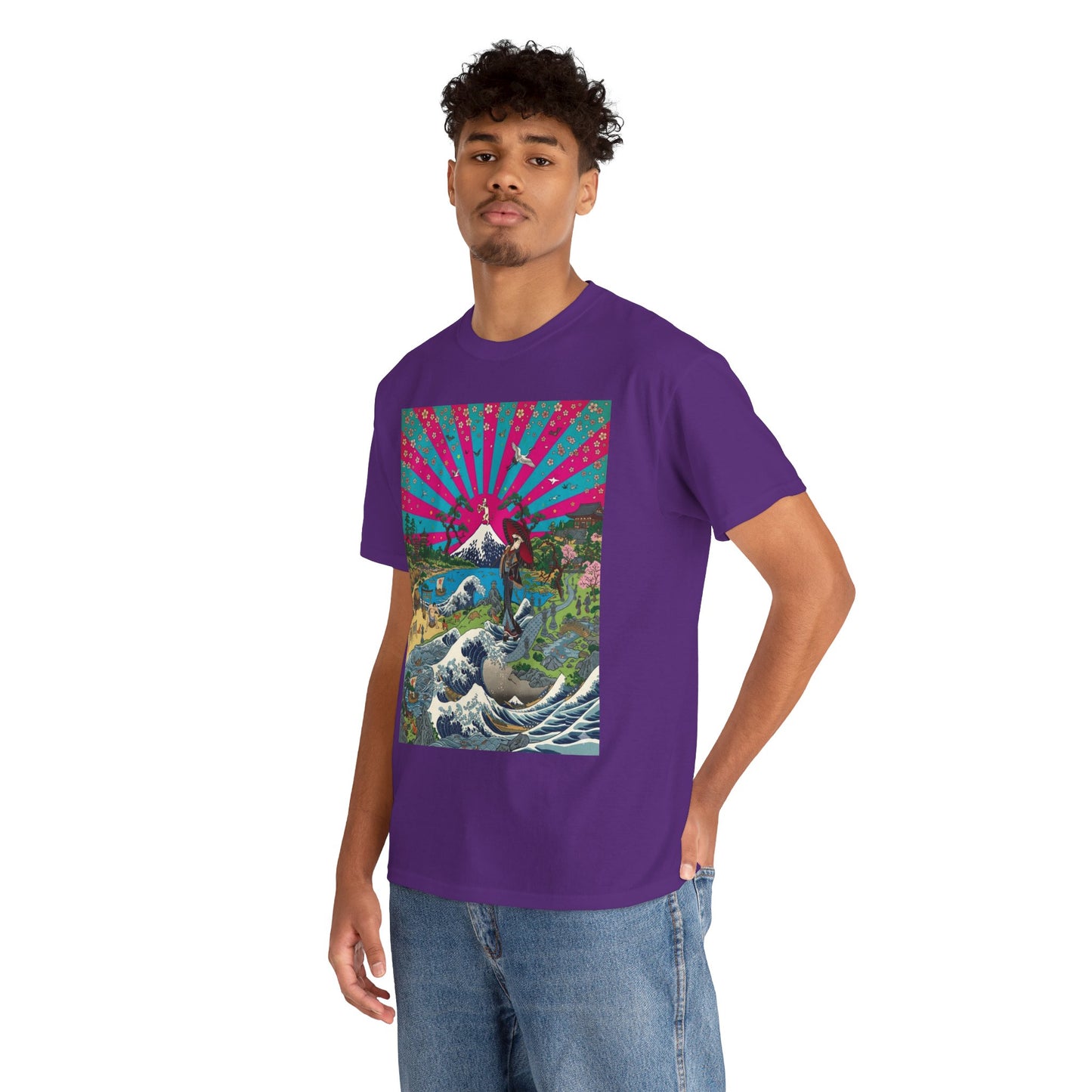 NekoPunch Original | Retro Japanese Wave & Beach T-Shirt - Girl | Unisex Heavy Cotton Tee