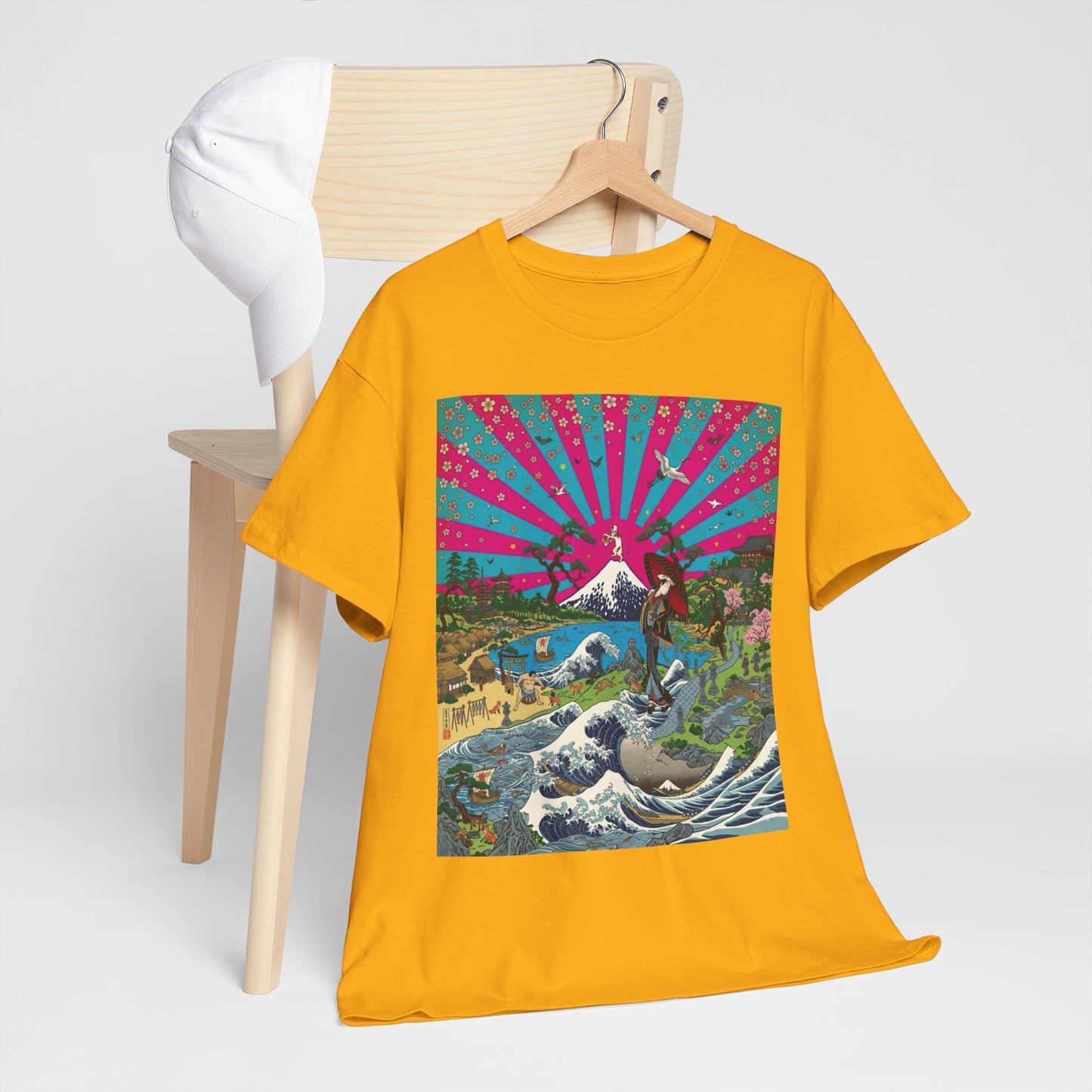 NekoPunch Original | Retro Japanese Wave & Beach T-Shirt - Girl | Unisex Heavy Cotton Tee