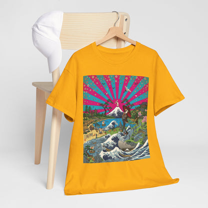 NekoPunch Original | Retro Japanese Wave & Beach T-Shirt - Girl | Unisex Heavy Cotton Tee