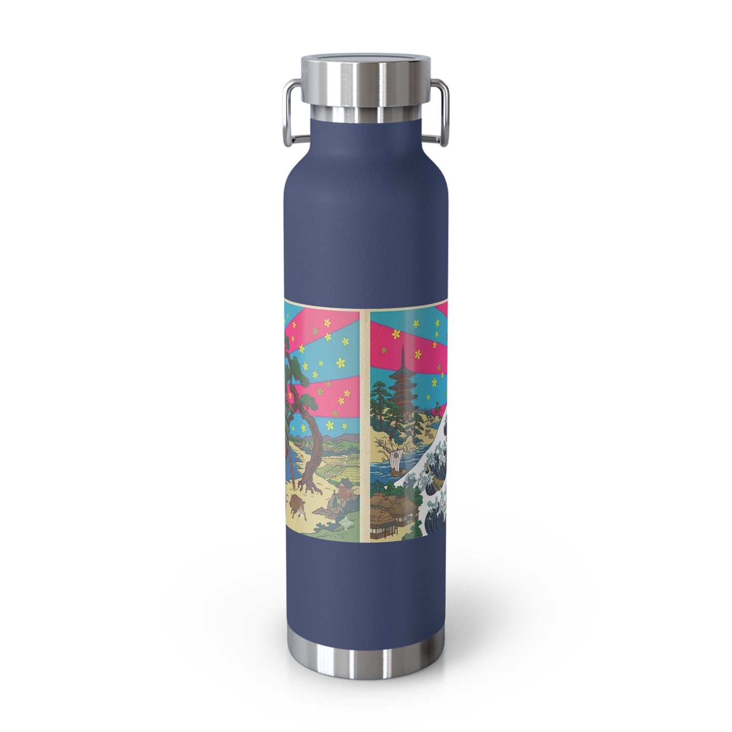 NekoPunch Original | 22oz Retro Japanese Wave & Beach Insulated Water Bottle - Samurai