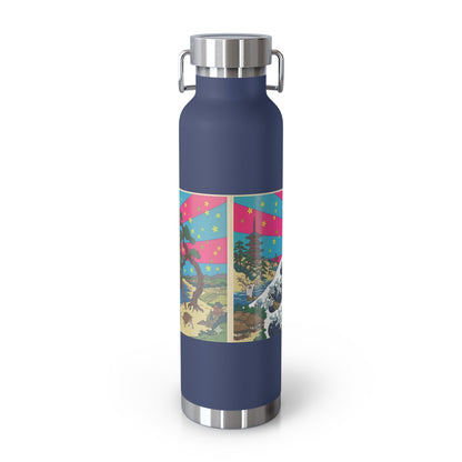NekoPunch Original | 22oz Retro Japanese Wave & Beach Insulated Water Bottle - Samurai