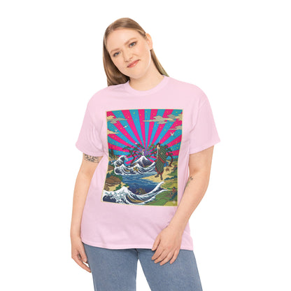 NekoPunch Original | Retro Japanese Wave & Beach T-Shirt - Samurai | Unisex Heavy Cotton Tee