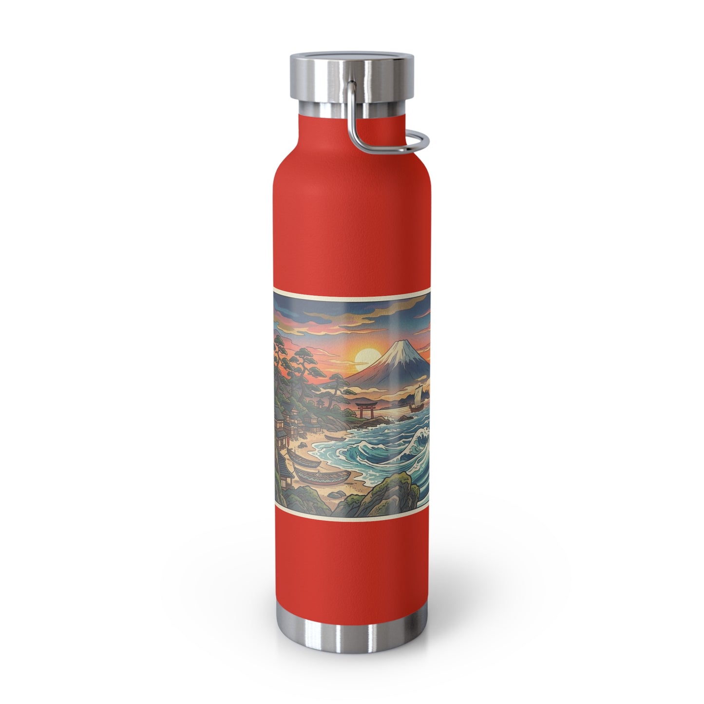 NekoPunch Original | 22oz Sunset & wave Mt. Fuji Surf Insulated Water Bottle