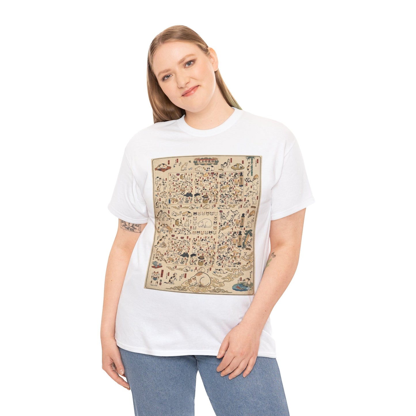 NekoPunch Original | Retro Japanese Cat Pattern T-Shirt | Unisex Heavy Cotton Tee