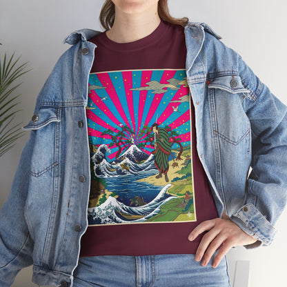 NekoPunch Original | Retro Japanese Wave & Beach T-Shirt - Samurai | Unisex Heavy Cotton Tee
