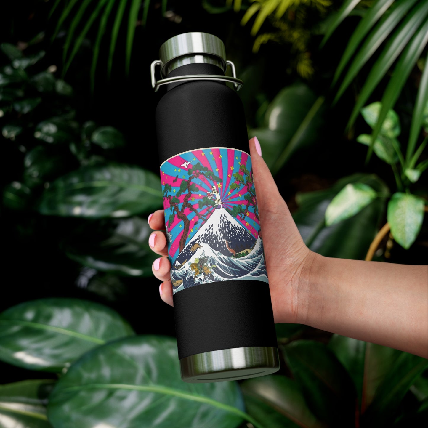 NekoPunch Original | 22oz Retro Japanese Wave & Beach Insulated Water Bottle - Samurai