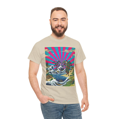NekoPunch Original | Retro Japanese Wave & Beach T-Shirt - Samurai | Unisex Heavy Cotton Tee