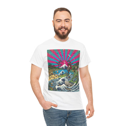 NekoPunch Original | Retro Japanese Wave & Beach T-Shirt - Girl | Unisex Heavy Cotton Tee
