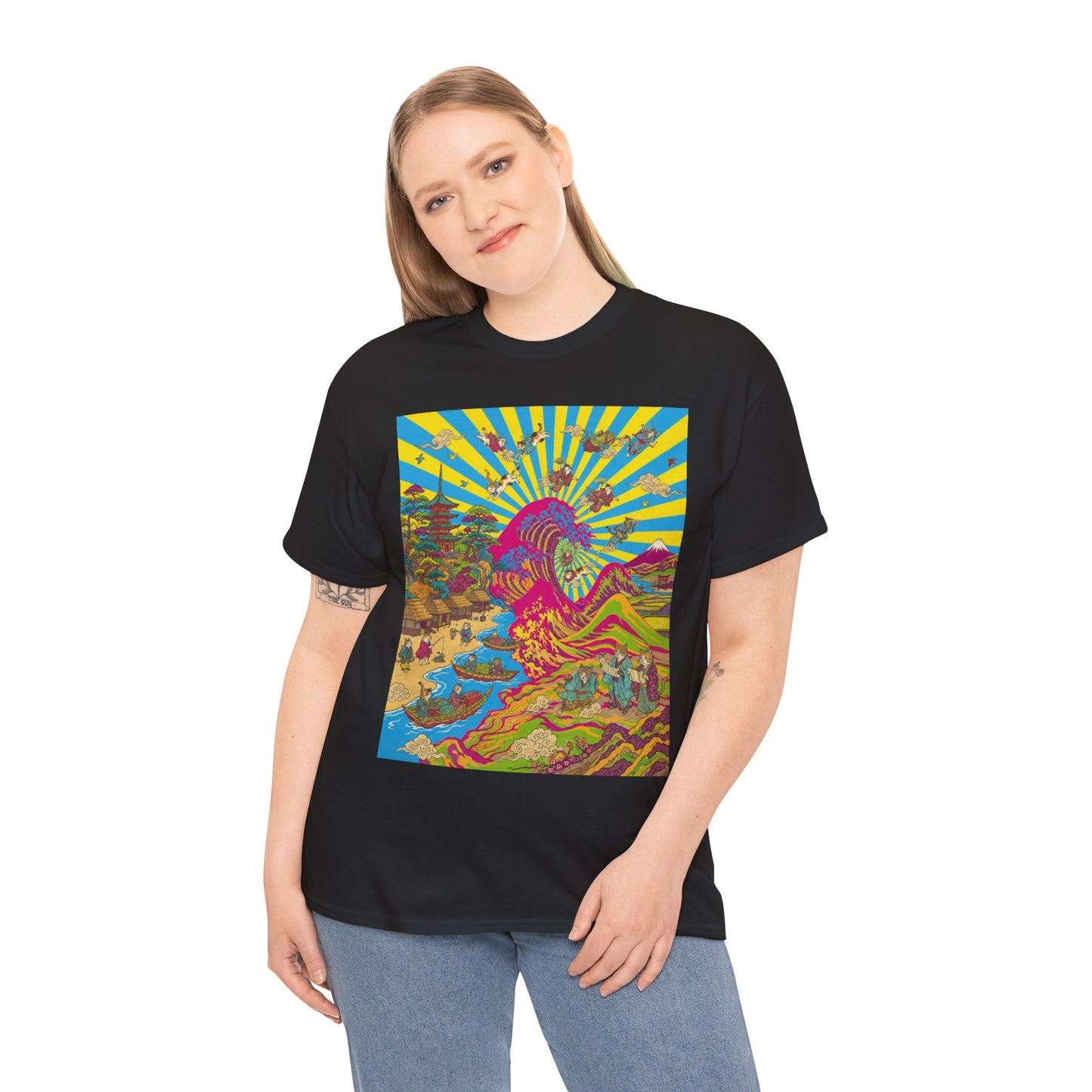 NekoPunch Original | Psychedelic Ocean Wave T-Shirt - Girl | Unisex Heavy Cotton Tee