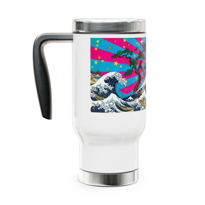NekoPunch Original | 14oz Retro Japanese Wave & Beach Stainless Steel Travel Mug - Samurai