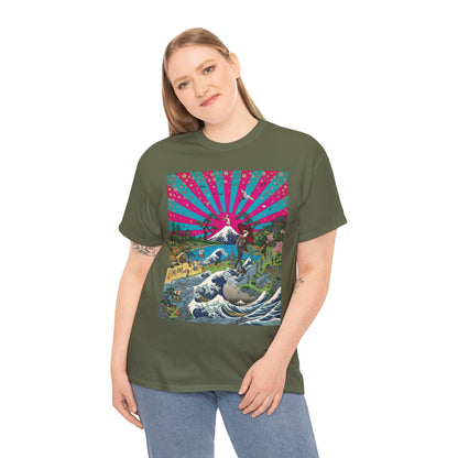 NekoPunch Original | Retro Japanese Wave & Beach T-Shirt - Girl | Unisex Heavy Cotton Tee