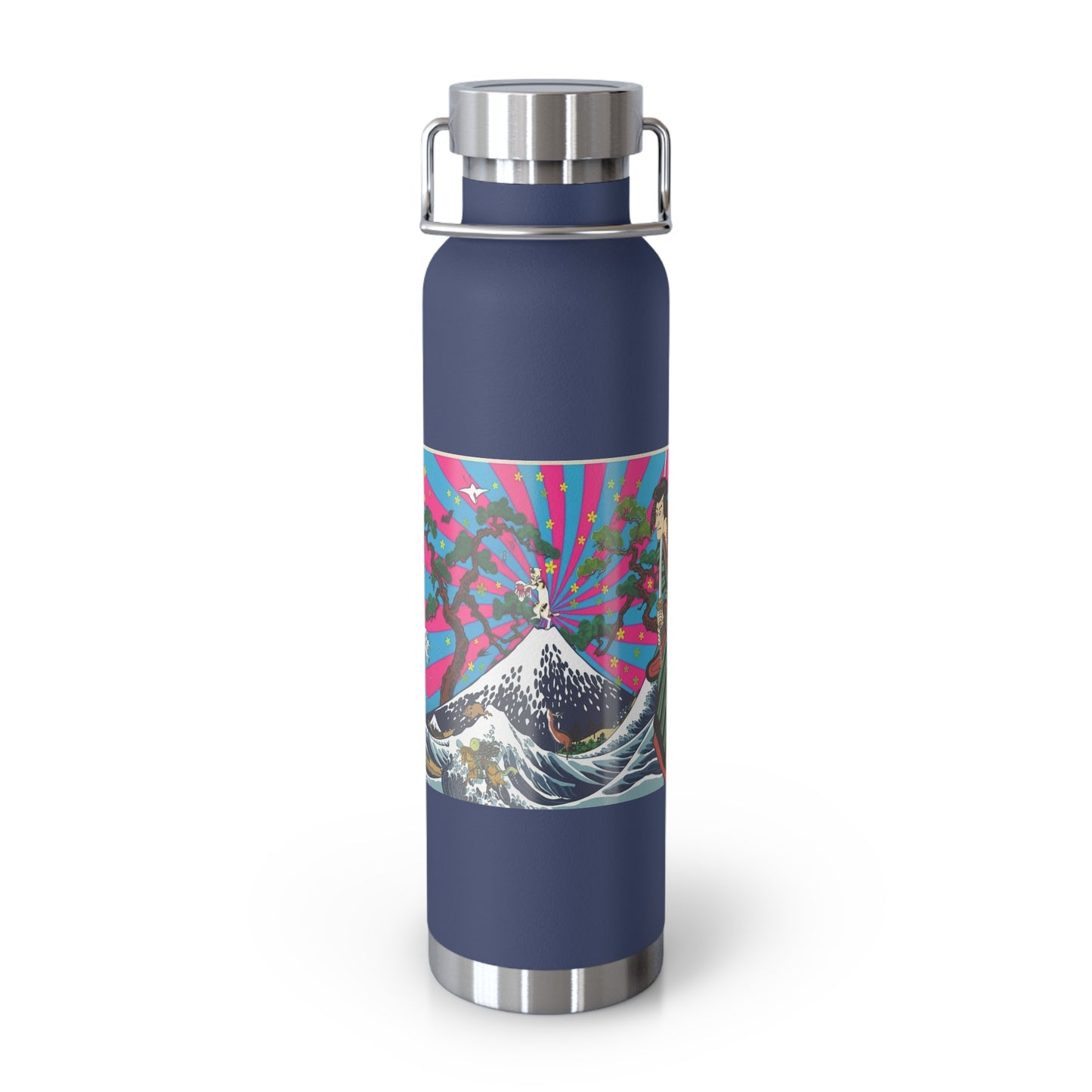 NekoPunch Original | 22oz Retro Japanese Wave & Beach Insulated Water Bottle - Samurai