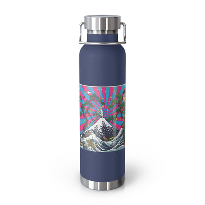 NekoPunch Original | 22oz Retro Japanese Wave & Beach Insulated Water Bottle - Samurai