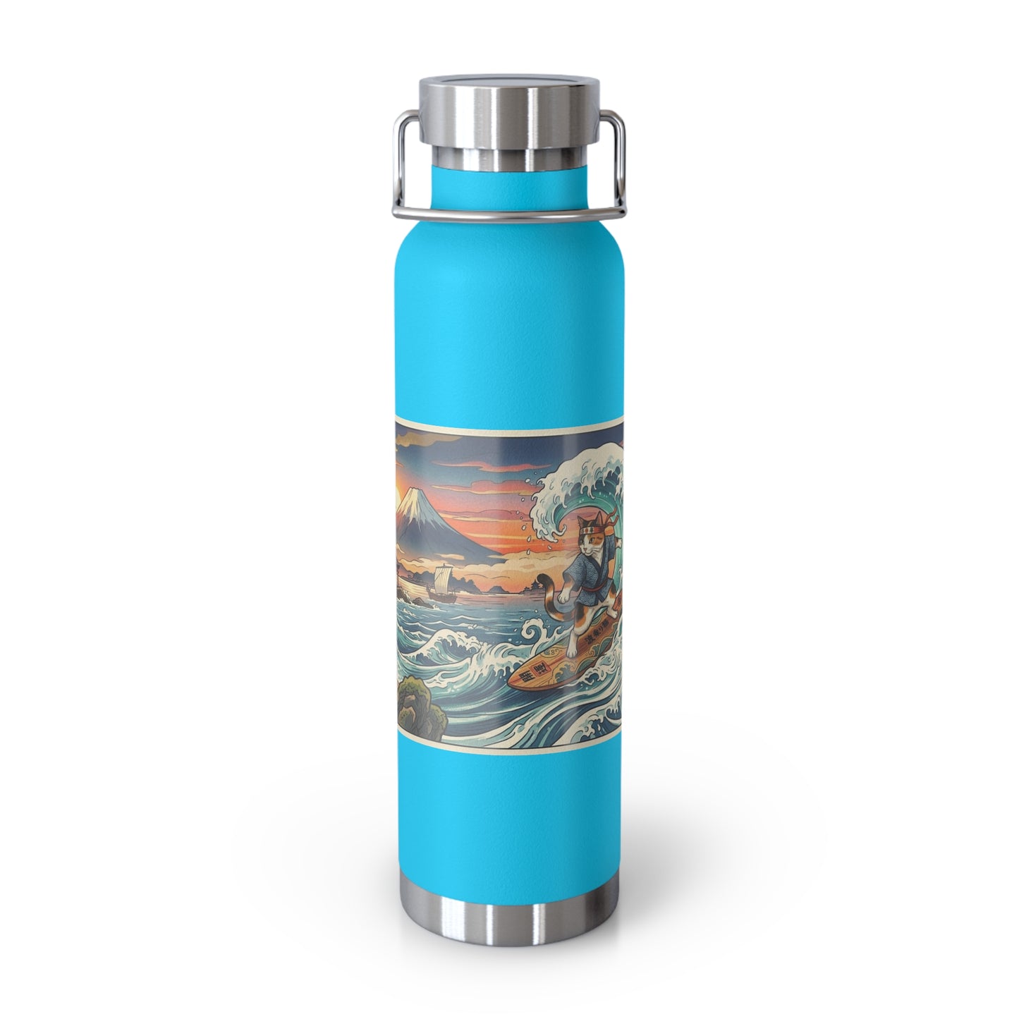 NekoPunch Original | 22oz Sunset & wave Mt. Fuji Surf Insulated Water Bottle