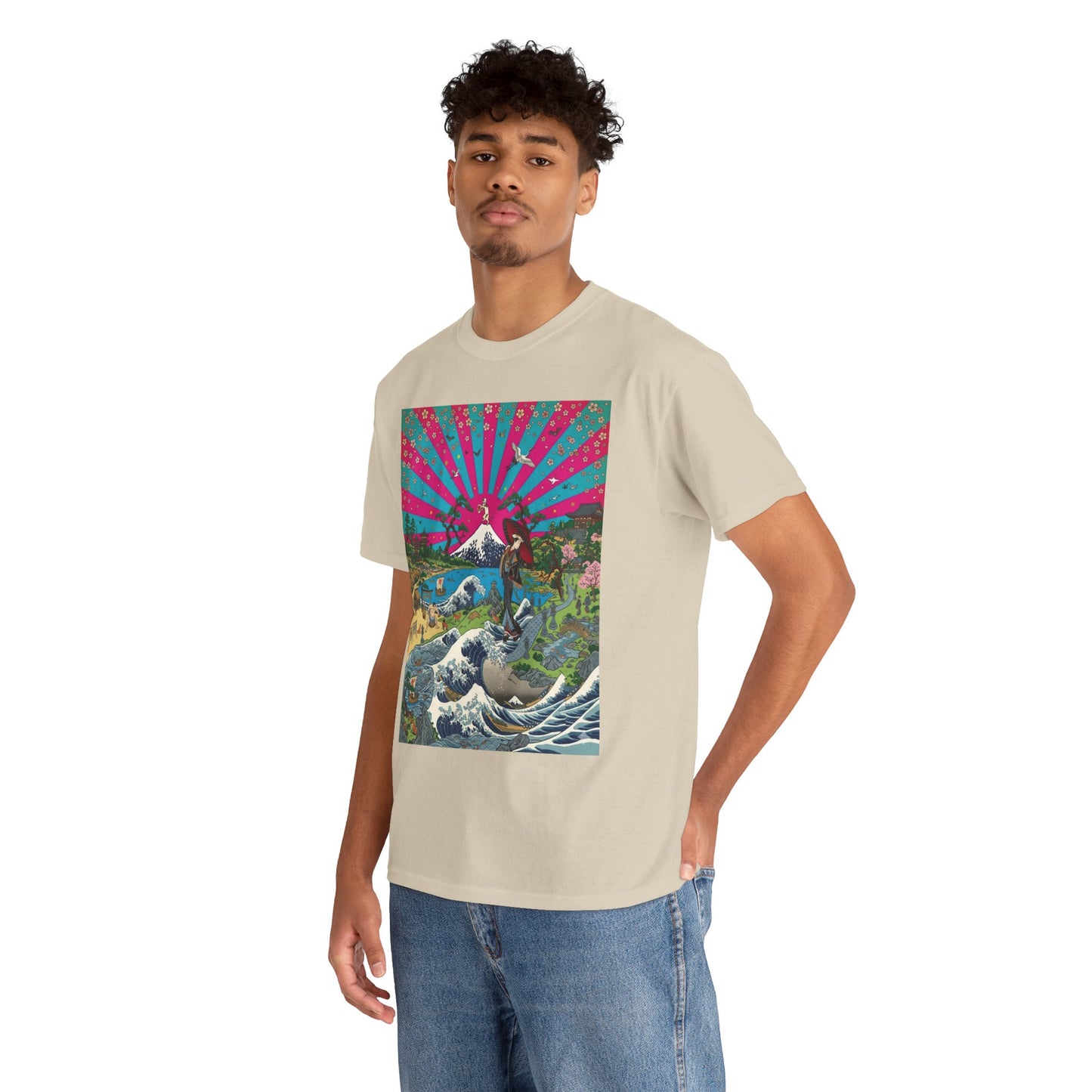 NekoPunch Original | Retro Japanese Wave & Beach T-Shirt - Girl | Unisex Heavy Cotton Tee