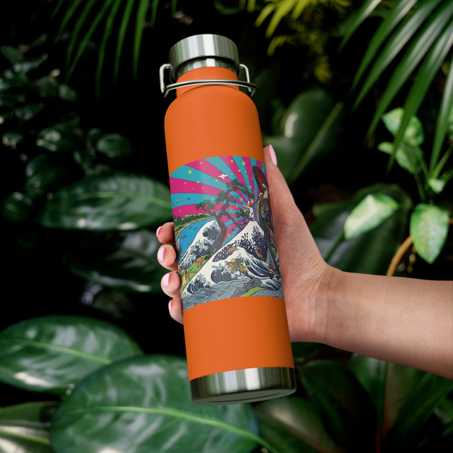 NekoPunch Original | 22oz Retro Japanese Wave & Beach Insulated Water Bottle - Girl