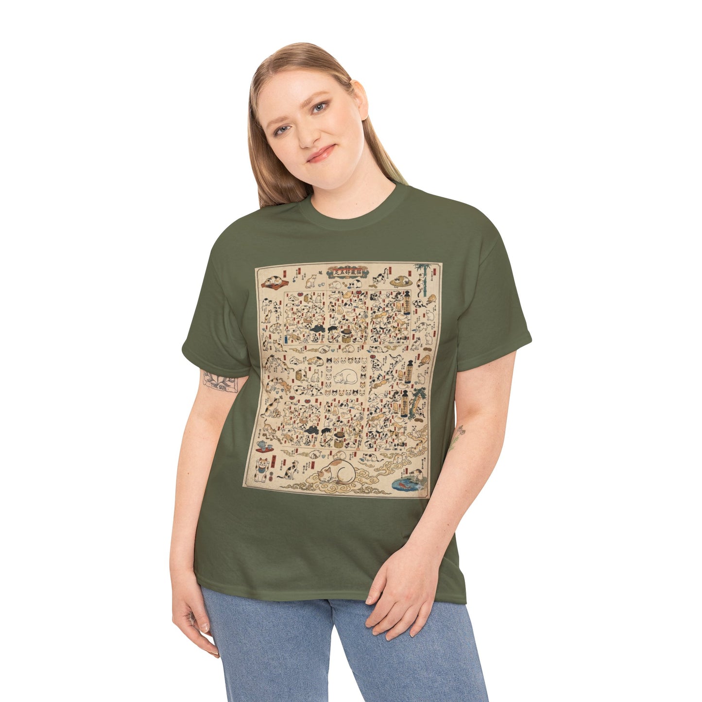 NekoPunch Original | Retro Japanese Cat Pattern T-Shirt | Unisex Heavy Cotton Tee