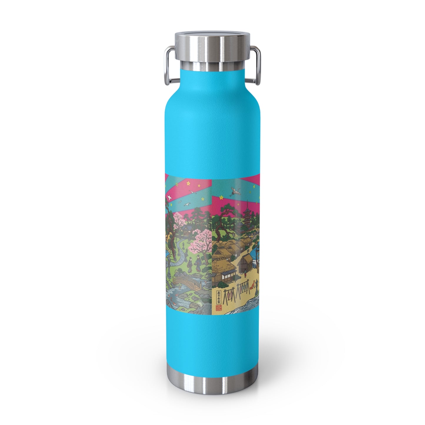NekoPunch Original | 22oz Retro Japanese Wave & Beach Insulated Water Bottle - Girl
