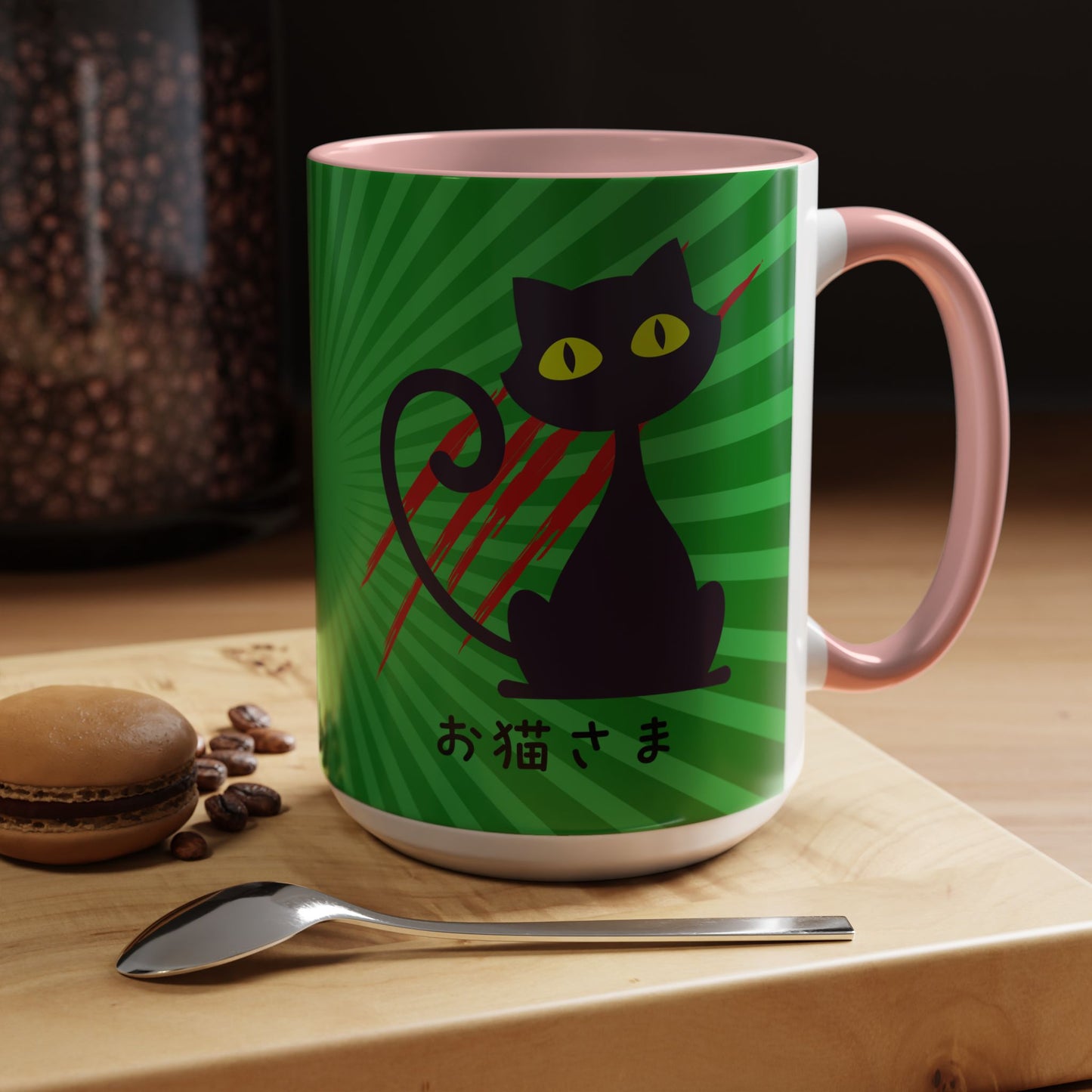Scratchy Cat - Accent Coffee Mug (15oz) - Oneko-sama - Japanese Calligraphy
