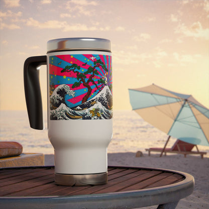 NekoPunch Original | 14oz Retro Japanese Wave & Beach Stainless Steel Travel Mug - Samurai