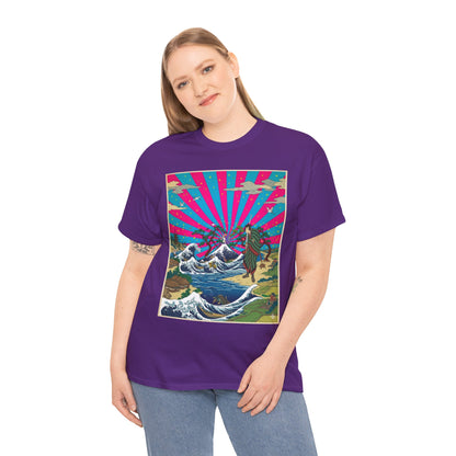NekoPunch Original | Retro Japanese Wave & Beach T-Shirt - Samurai | Unisex Heavy Cotton Tee