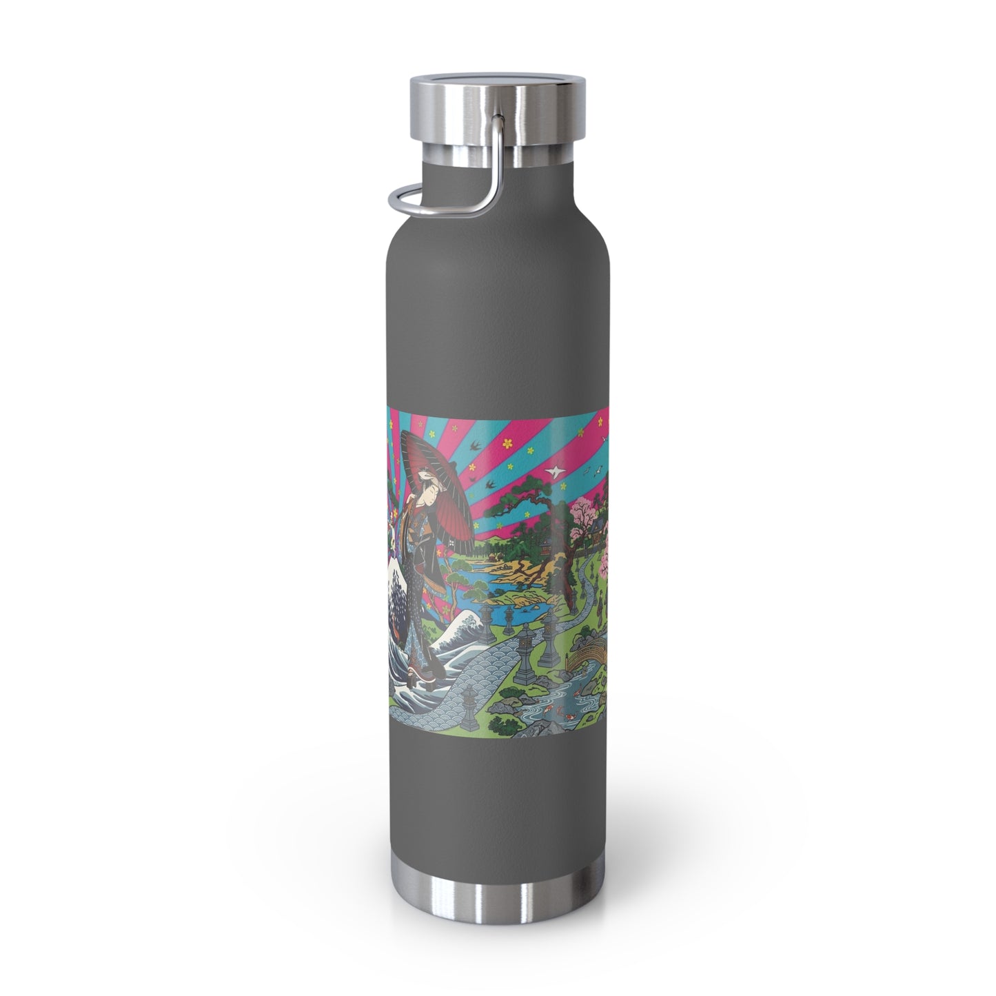 NekoPunch Original | 22oz Retro Japanese Wave & Beach Insulated Water Bottle - Girl