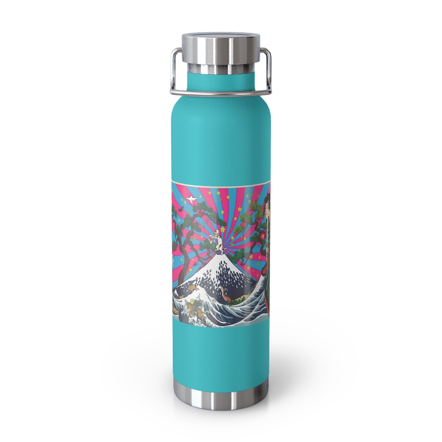 NekoPunch Original | 22oz Retro Japanese Wave & Beach Insulated Water Bottle - Samurai