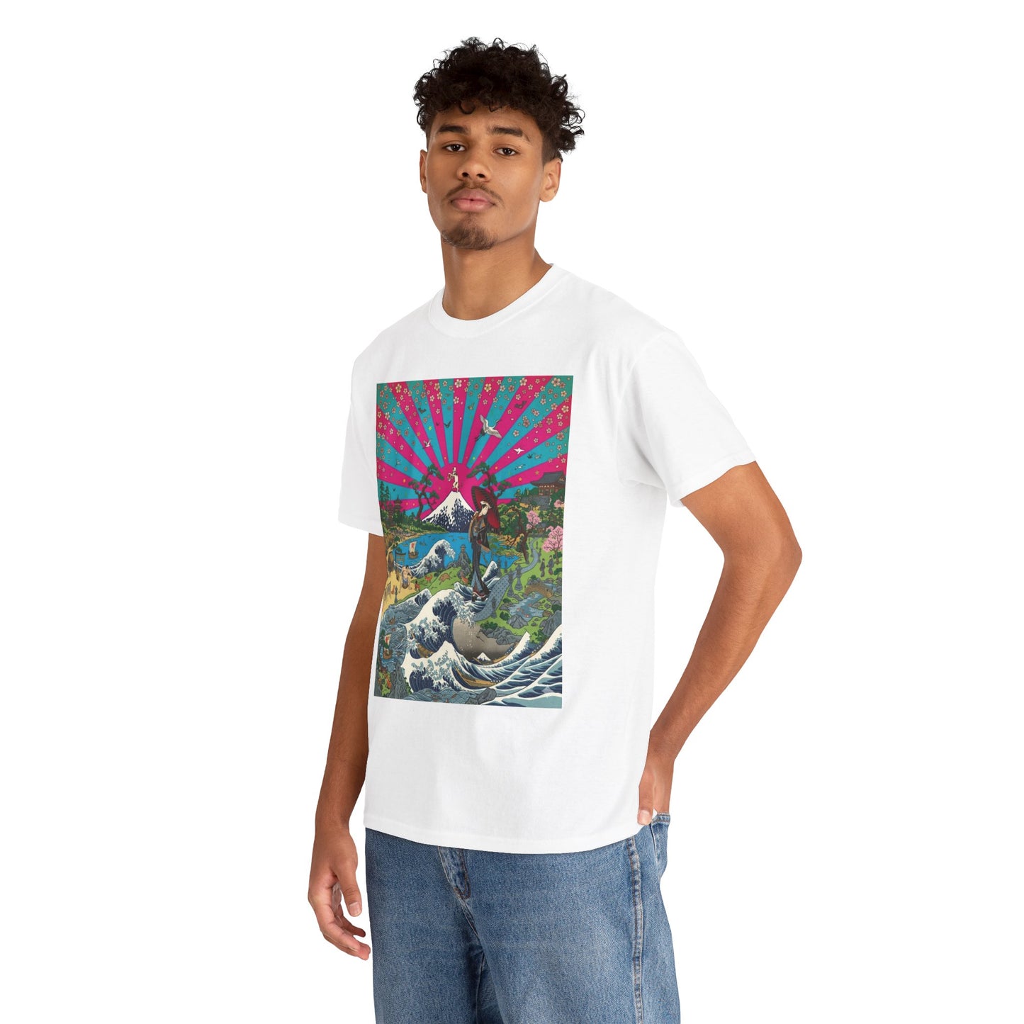 NekoPunch Original | Retro Japanese Wave & Beach T-Shirt - Girl | Unisex Heavy Cotton Tee