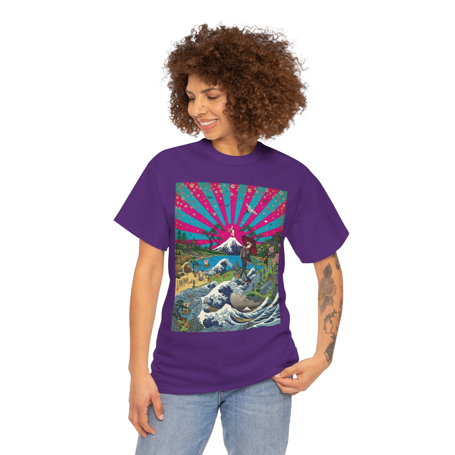 NekoPunch Original | Retro Japanese Wave & Beach T-Shirt - Girl | Unisex Heavy Cotton Tee