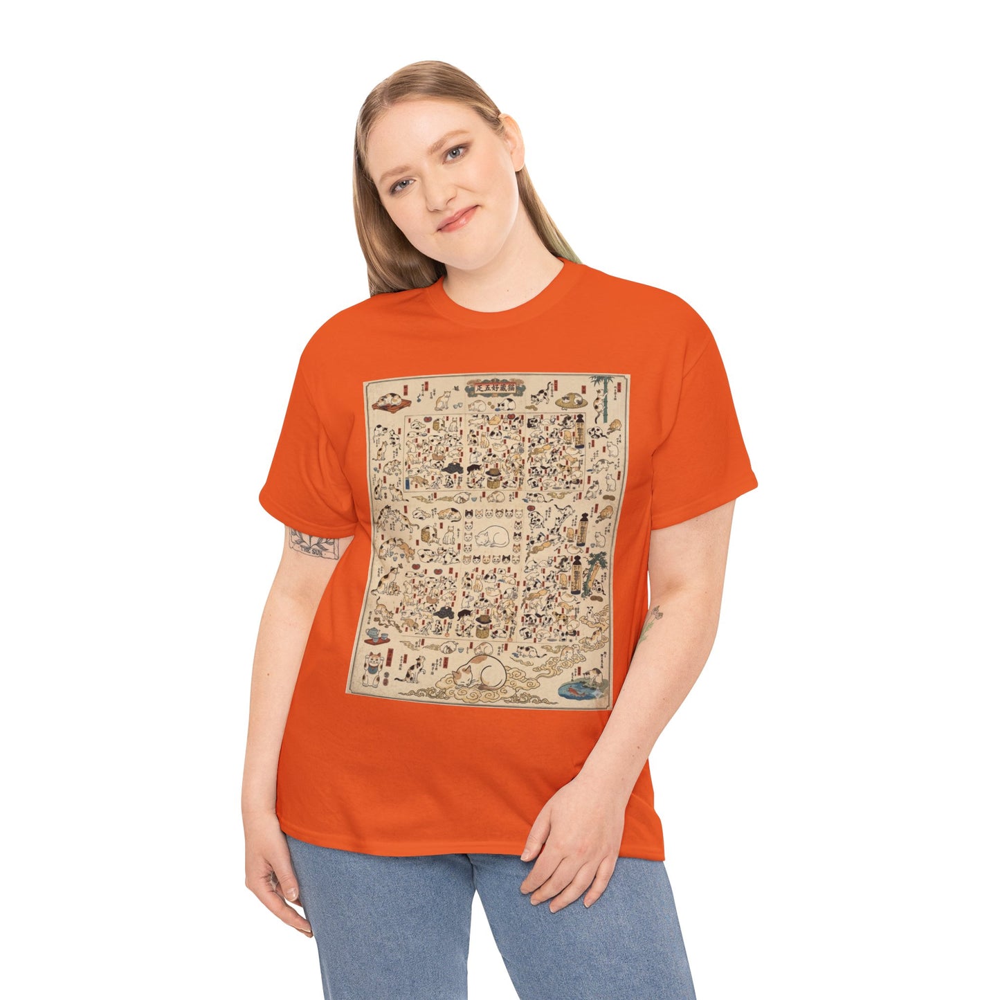 NekoPunch Original | Retro Japanese Cat Pattern T-Shirt | Unisex Heavy Cotton Tee