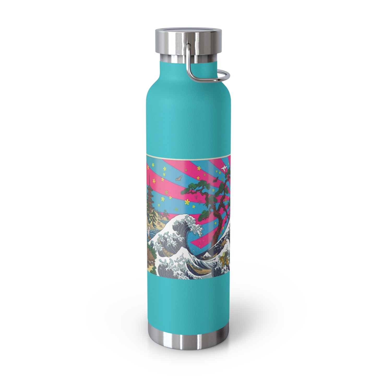 NekoPunch Original | 22oz Retro Japanese Wave & Beach Insulated Water Bottle - Samurai