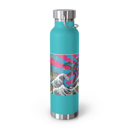 NekoPunch Original | 22oz Retro Japanese Wave & Beach Insulated Water Bottle - Samurai