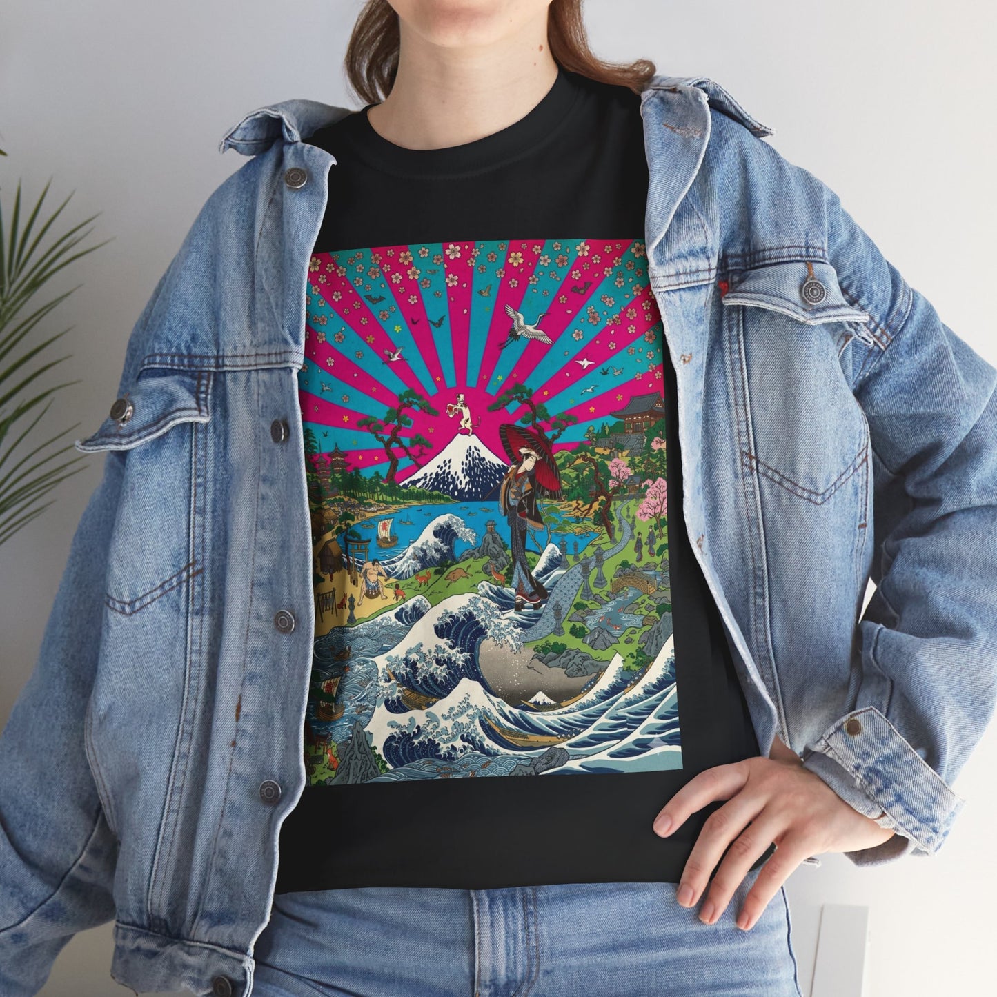 NekoPunch Original | Retro Japanese Wave & Beach T-Shirt - Girl | Unisex Heavy Cotton Tee