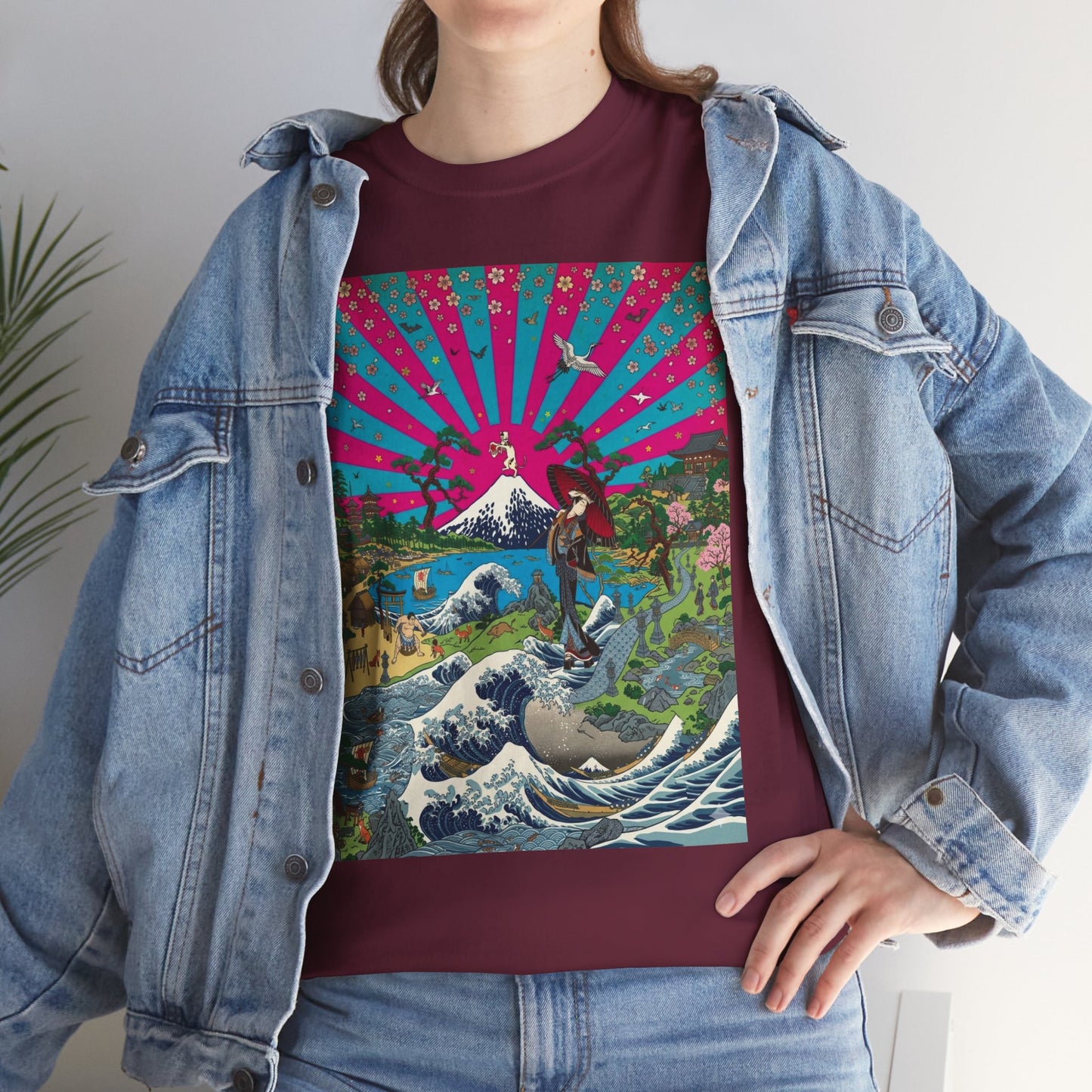 NekoPunch Original | Retro Japanese Wave & Beach T-Shirt - Girl | Unisex Heavy Cotton Tee