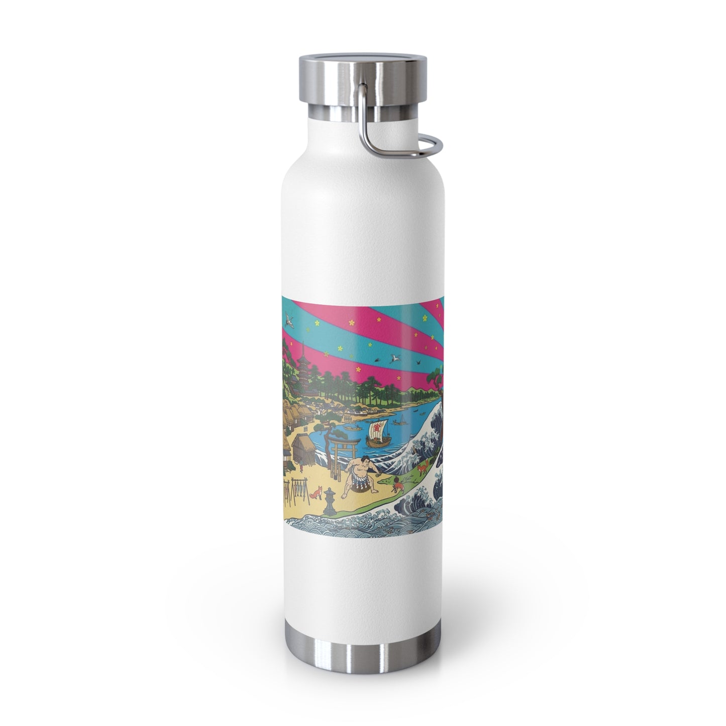 NekoPunch Original | 22oz Retro Japanese Wave & Beach Insulated Water Bottle - Girl