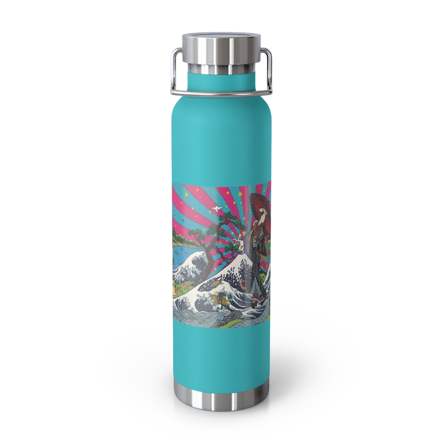 NekoPunch Original | 22oz Retro Japanese Wave & Beach Insulated Water Bottle - Girl