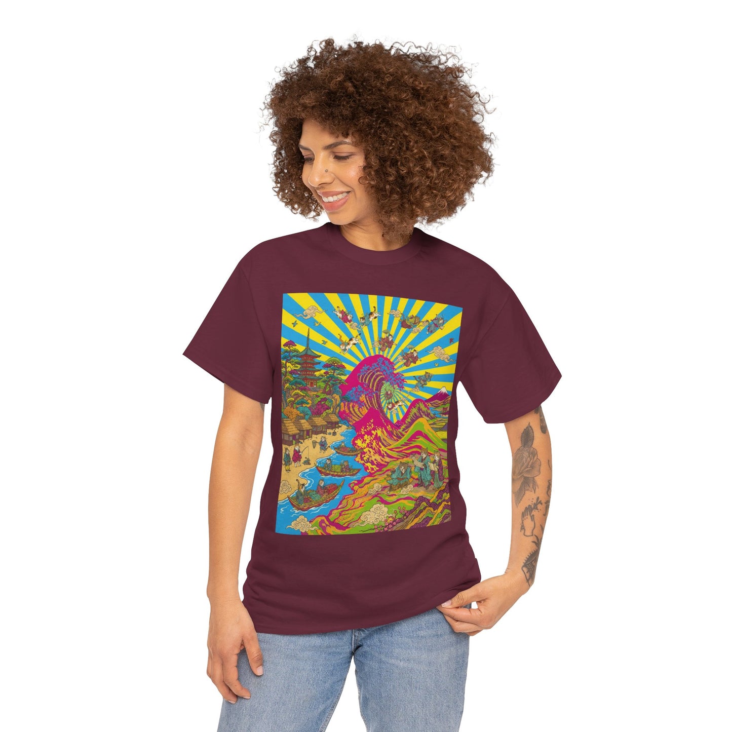 NekoPunch Original | Psychedelic Ocean Wave T-Shirt - Girl | Unisex Heavy Cotton Tee