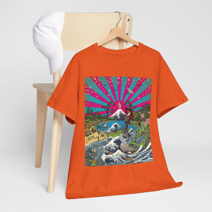 NekoPunch Original | Retro Japanese Wave & Beach T-Shirt - Girl | Unisex Heavy Cotton Tee