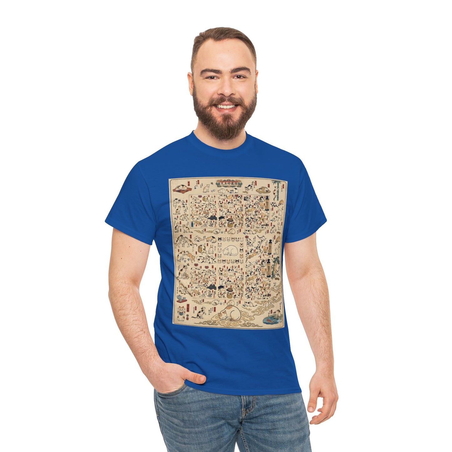 NekoPunch Original | Retro Japanese Cat Pattern T-Shirt | Unisex Heavy Cotton Tee