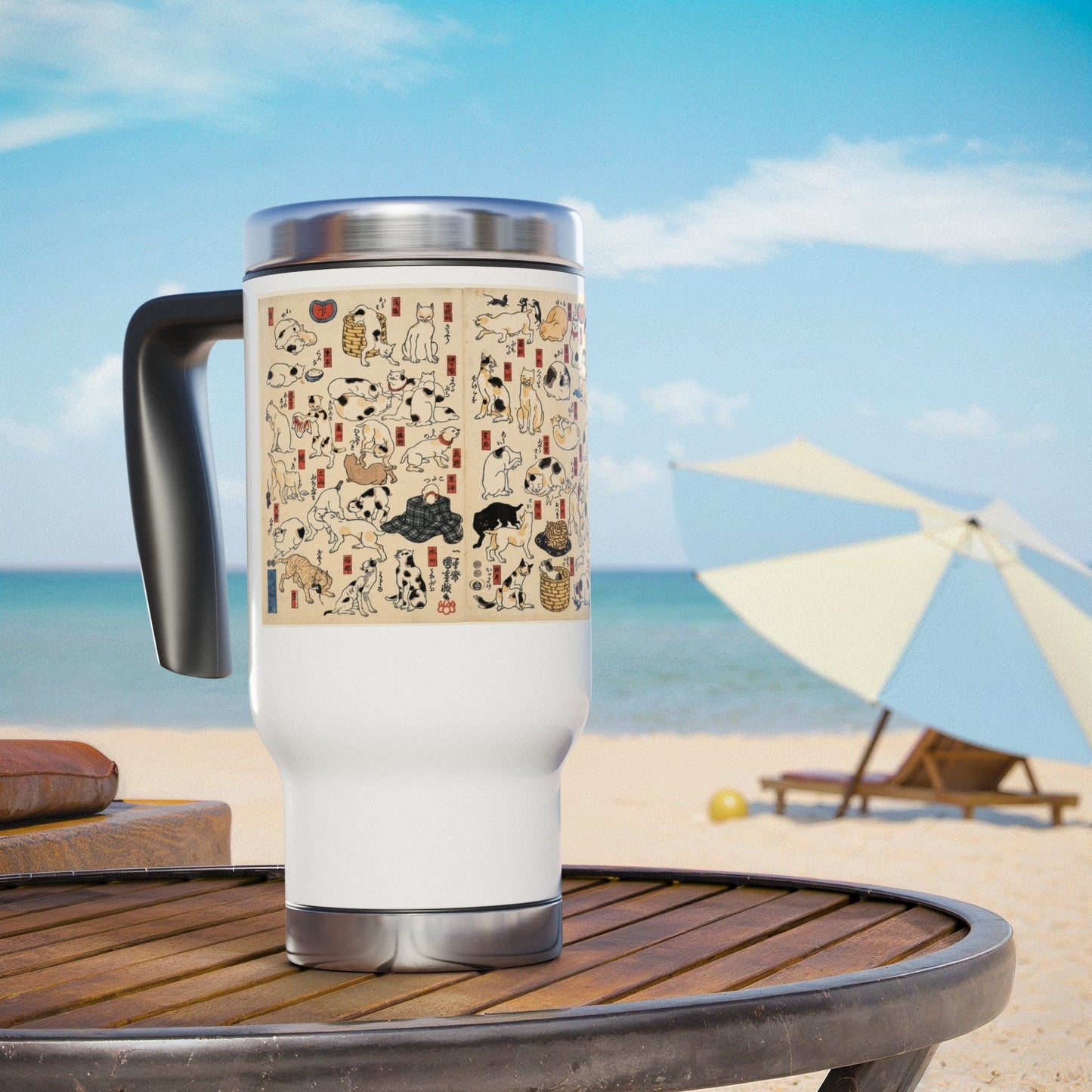 NekoPunch Original | 14oz Retro Japanese Cat Pattern Stainless Steel Travel Mug