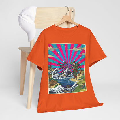NekoPunch Original | Retro Japanese Wave & Beach T-Shirt - Samurai | Unisex Heavy Cotton Tee