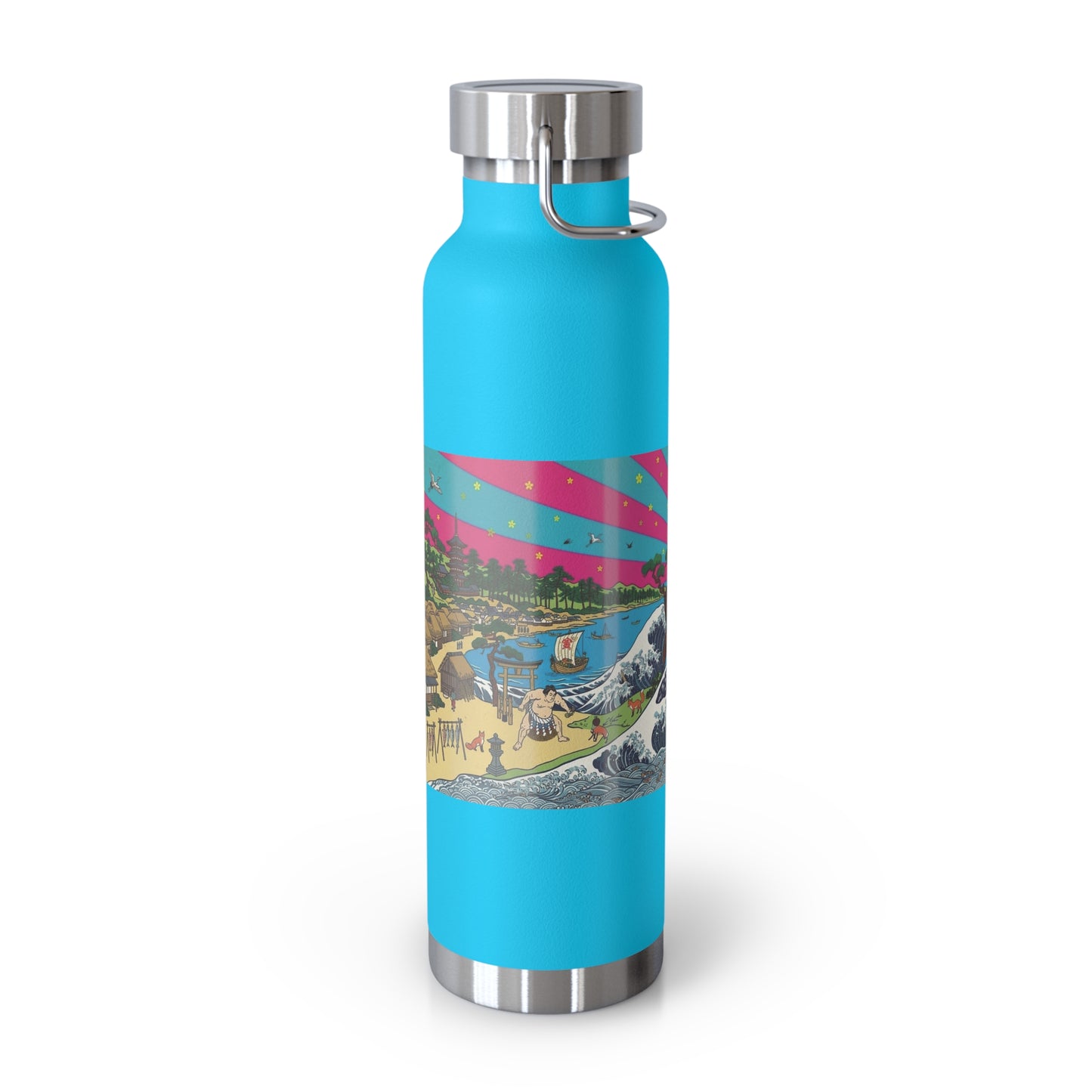 NekoPunch Original | 22oz Retro Japanese Wave & Beach Insulated Water Bottle - Girl