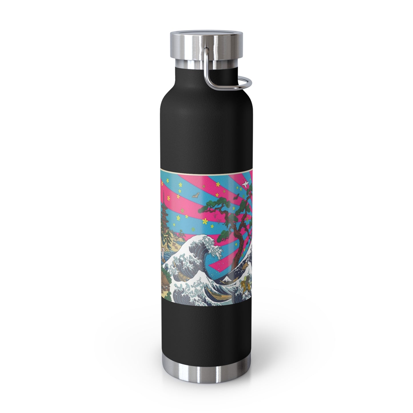 NekoPunch Original | 22oz Retro Japanese Wave & Beach Insulated Water Bottle - Samurai