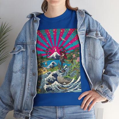 NekoPunch Original | Retro Japanese Wave & Beach T-Shirt - Girl | Unisex Heavy Cotton Tee