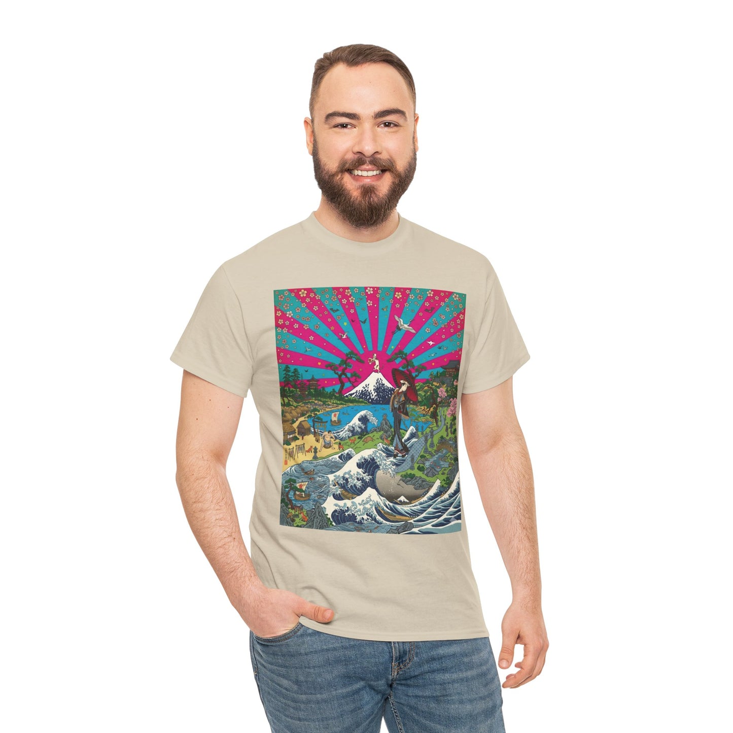 NekoPunch Original | Retro Japanese Wave & Beach T-Shirt - Girl | Unisex Heavy Cotton Tee
