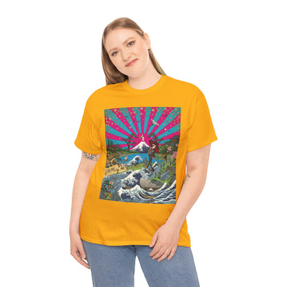 NekoPunch Original | Retro Japanese Wave & Beach T-Shirt - Girl | Unisex Heavy Cotton Tee