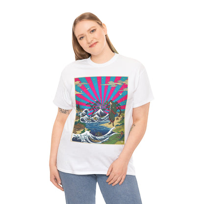 NekoPunch Original | Retro Japanese Wave & Beach T-Shirt - Samurai | Unisex Heavy Cotton Tee